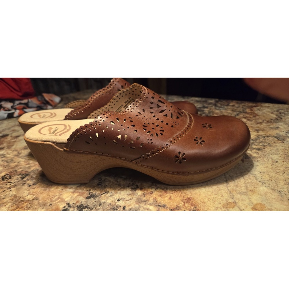 Dansko 41 Skylar Amber Leather Mules,intricate Cut Floral Details, ,...